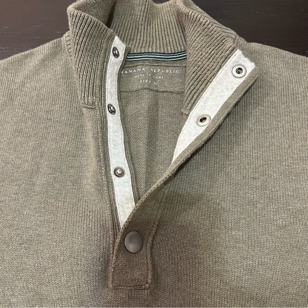 Banana Republic Men’s Sweater Long Sleeve Snap Henley Size XL Olive - Picture 7 of 9